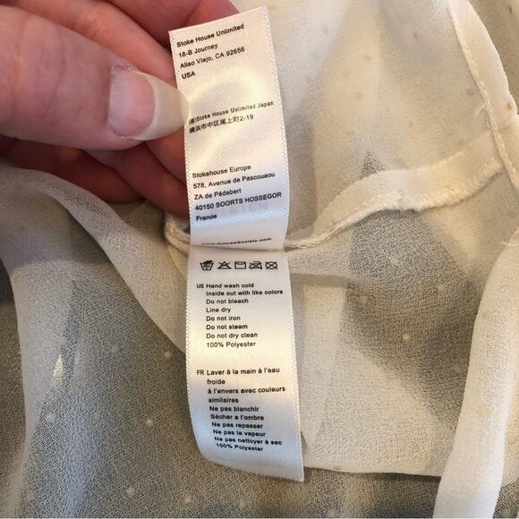 Amuse Society off white cream sheer gold polka dot grommet trim top size Small - Picture 13 of 14
